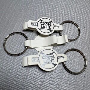 Lot of 3 Vintage Coors Light Baseball Keychain Bottle Opener White Plastic
